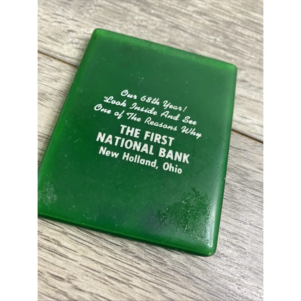VTG Advertising Pocket Mirror w Plastic‎ Sleeve First National Bank New Holland